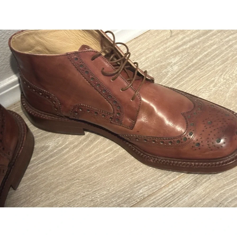 Dino Corvari Men's‎ brown Wingtip Leather Chukka Boots Size 10 Handmade in Italy